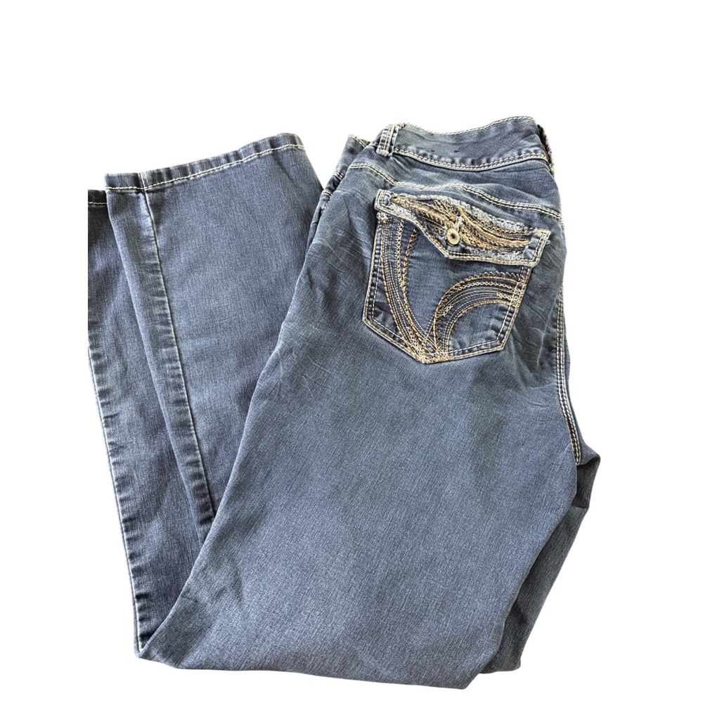 Ariya Jeans Bootcut 14 Regular Blue Metallic Embroidered Flap Pocket Denim